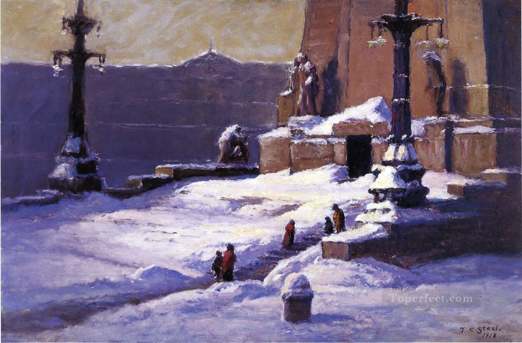 雪の中の記念碑 セオドア・クレメント・スティール油絵